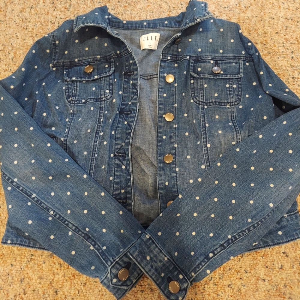 Elle Polka-dot Denim Button Up Jacket